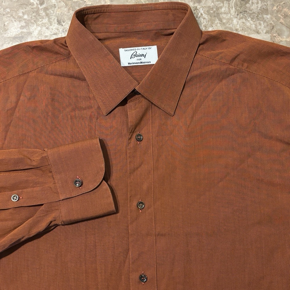 Brioni Shirt Mens Large Burnt Orange Long Sleeve Button Cotton Neiman Marcus